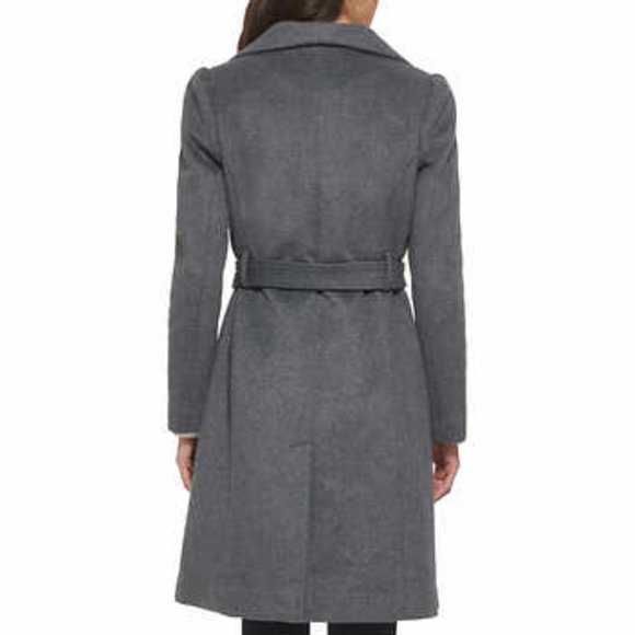 Karl Lagerfeld Belted Wool Blend Coat, Grey, L - Picture 3 of 3